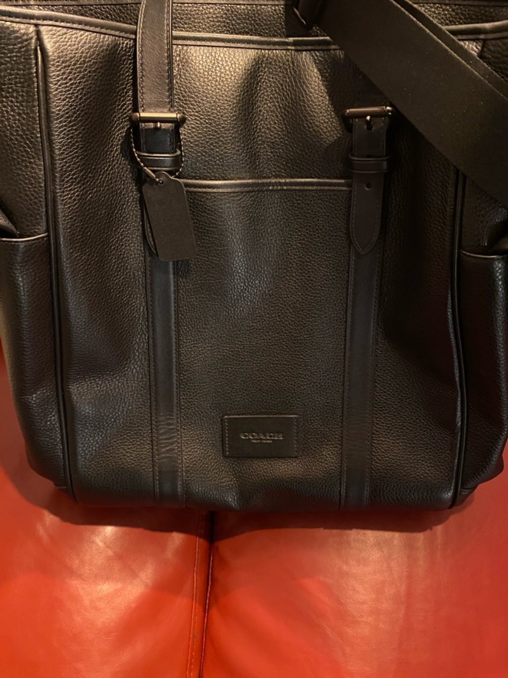 BLACK COACH LEATHER TOTE W STRAP - Picture 4 of 5